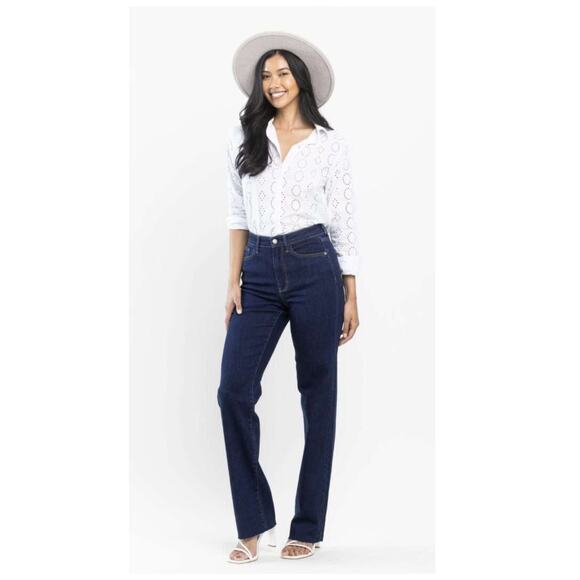 Judy Blue Denim - Judy Blue Dark Wash Straight Fit High Waist Raw hem Jeans Sz.9/29 NWT